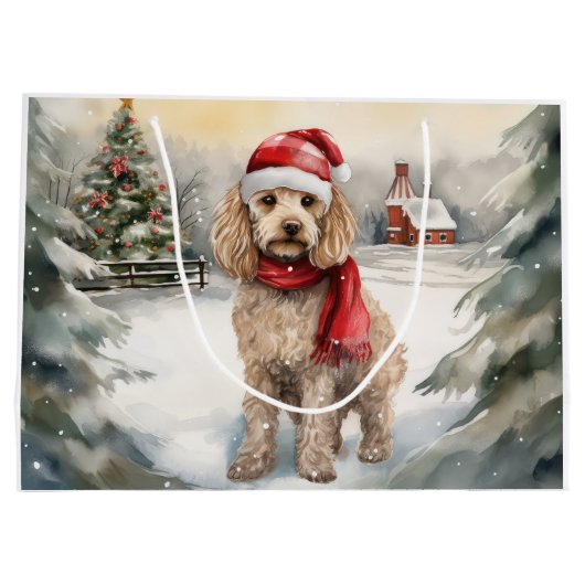 Cockapoo Hond in Sneeuw Kerstmis Groot Cadeauzakje (Achterkant)