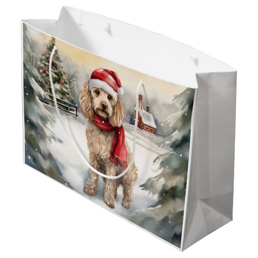 Cockapoo Hond in Sneeuw Kerstmis Groot Cadeauzakje (Achterkant Gekanteld)