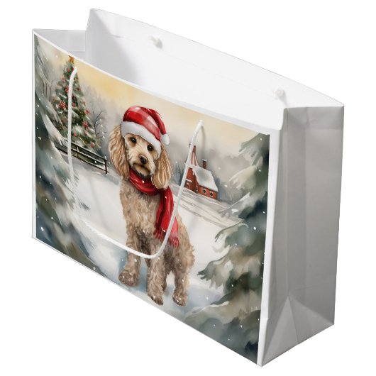 Cockapoo Hond in Sneeuw Kerstmis Groot Cadeauzakje (Voorkant Gekanteld)