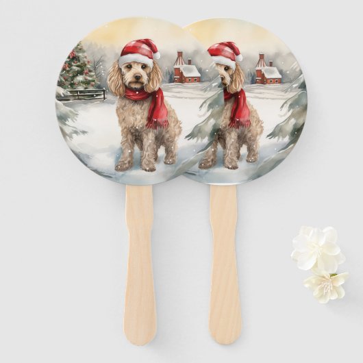 Cockapoo Hond in Sneeuw Kerstmis Handwaaier (Voorkant en achterkant)