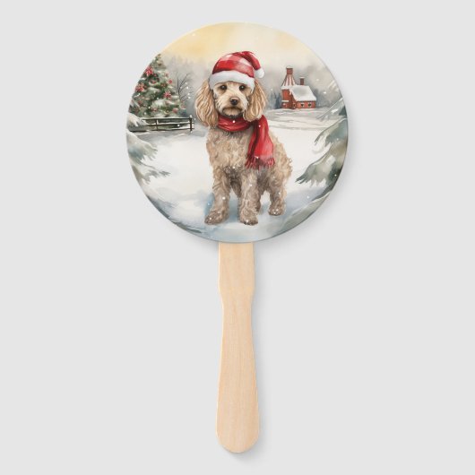 Cockapoo Hond in Sneeuw Kerstmis Handwaaier (Voorkant)