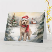 Cockapoo Hond in Sneeuw Kerstmis Kaart (Gele Bloem)