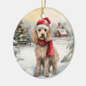 Cockapoo Hond in Sneeuw Kerstmis Keramisch Ornament (Links)