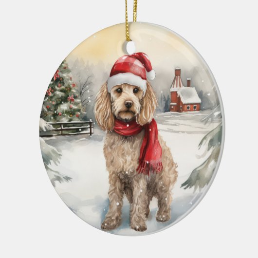 Cockapoo Hond in Sneeuw Kerstmis Keramisch Ornament (Links)
