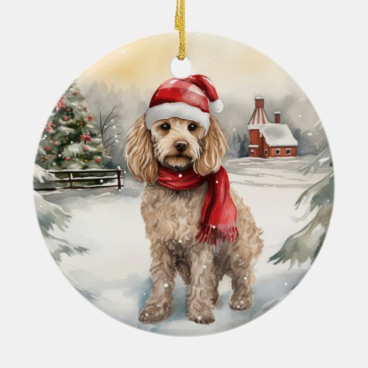 Cockapoo Hond in Sneeuw Kerstmis Keramisch Ornament (Achterkant)