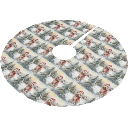 Cockapoo Hond in Sneeuw Kerstmis Kerstboom Rok (Gekanteld)
