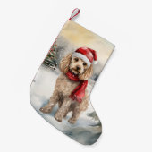 Cockapoo Hond in Sneeuw Kerstmis Kleine Kerstsok (Voorkant (Hangend))