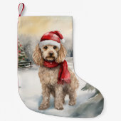 Cockapoo Hond in Sneeuw Kerstmis Kleine Kerstsok (Voorkant)