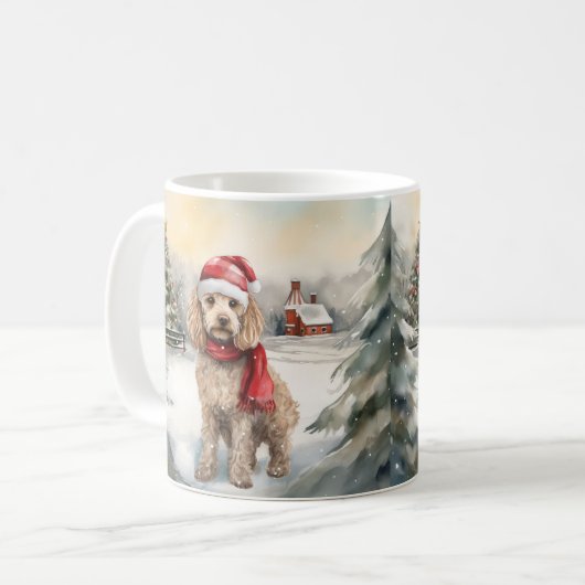 Cockapoo Hond in Sneeuw Kerstmis Koffiemok (Voorkant links)