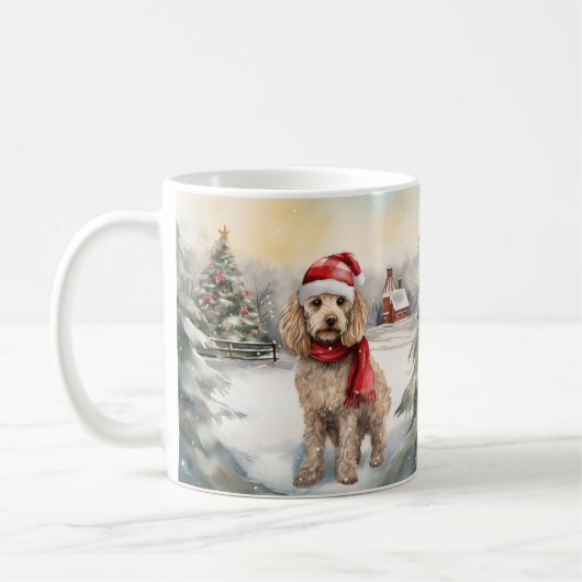 Cockapoo Hond in Sneeuw Kerstmis Koffiemok (Links)