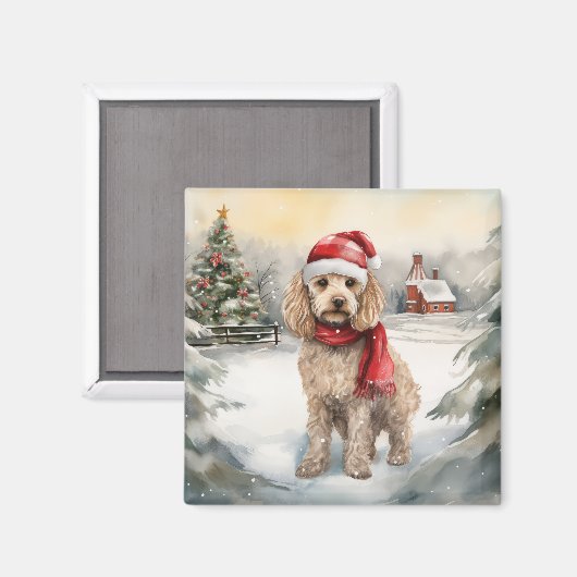 Cockapoo Hond in Sneeuw Kerstmis Magneet (Voorkant / Achterkant)