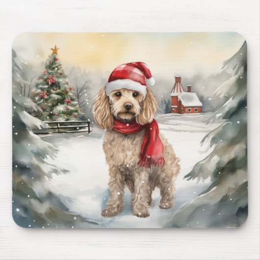 Cockapoo-hond in sneeuw Kerstmis  Muismat (Voorkant)