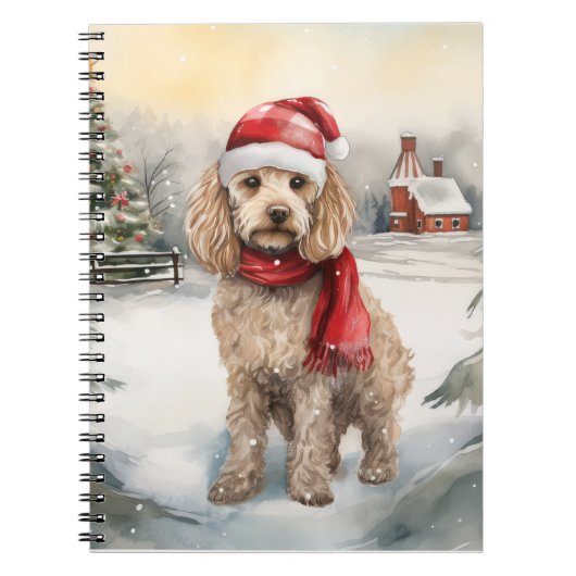 Cockapoo Hond in Sneeuw Kerstmis Notitieboek (Voorkant)