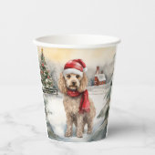 Cockapoo Hond in Sneeuw Kerstmis Papieren Bekers (Voorkant)