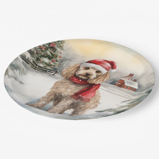 Cockapoo Hond in Sneeuw Kerstmis Papieren Bordje (Gekanteld)