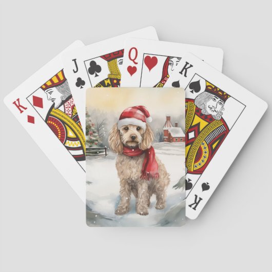 Cockapoo Hond in Sneeuw Kerstmis Pokerkaarten (Achterkant)