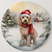 Cockapoo Hond in Sneeuw Kerstmis Ronde Button 6,0 Cm (Voorkant)