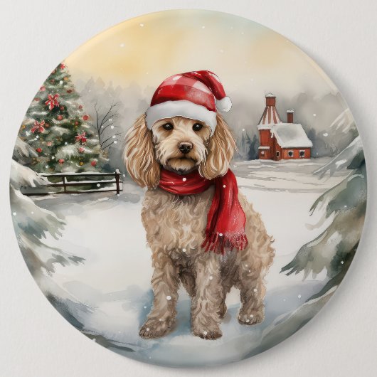 Cockapoo Hond in Sneeuw Kerstmis Ronde Button 6,0 Cm (Voorkant)
