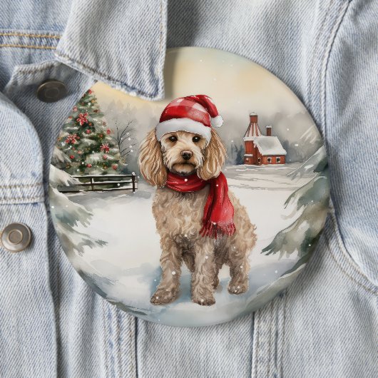 Cockapoo Hond in Sneeuw Kerstmis Ronde Button 6,0 Cm (In situ)
