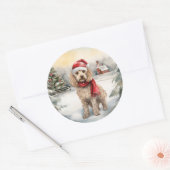 Cockapoo Hond in Sneeuw Kerstmis Ronde Sticker (Envelop)