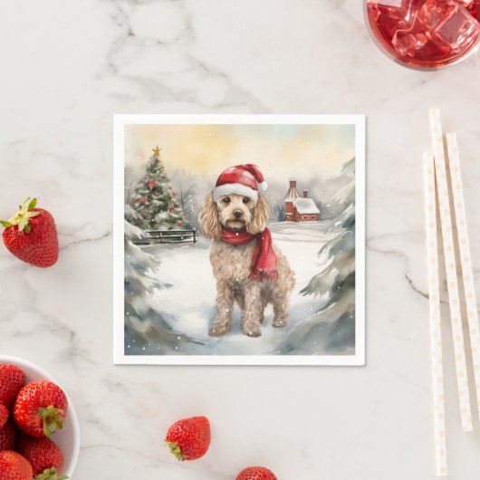 Cockapoo Hond in Sneeuw Kerstmis Servet (Insitu)