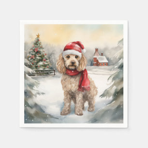 Cockapoo Hond in Sneeuw Kerstmis Servet