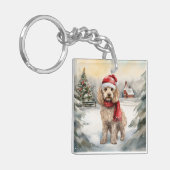Cockapoo Hond in Sneeuw Kerstmis Sleutelhanger (Voorkant Links)