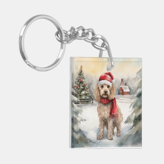 Cockapoo-hond in Sneeuw Kerstmis Sleutelhanger (Voorkant Links)