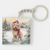 Cockapoo Hond in Sneeuw Kerstmis Sleutelhanger (Achterkant)