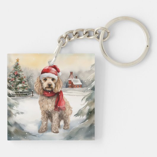 Cockapoo-hond in Sneeuw Kerstmis  Sleutelhanger (Achterkant)
