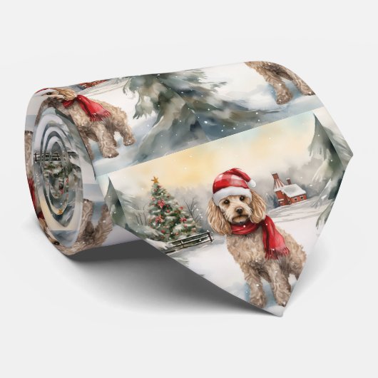 Cockapoo Hond in Sneeuw Kerstmis Stropdas (Opgerold)