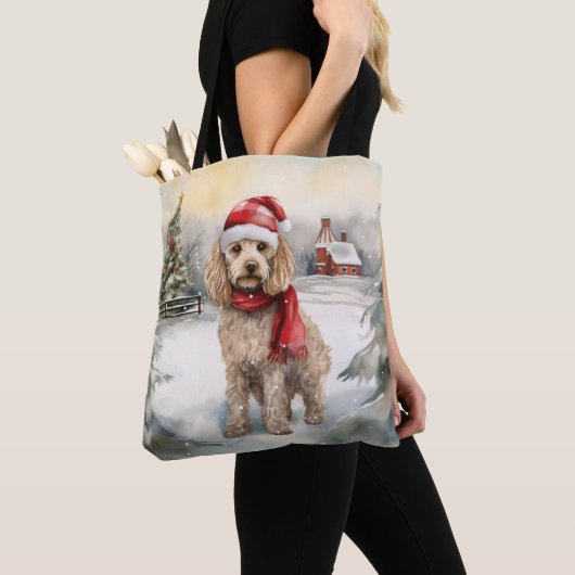 Cockapoo Hond in Sneeuw Kerstmis Tote Bag (Dichtbij)