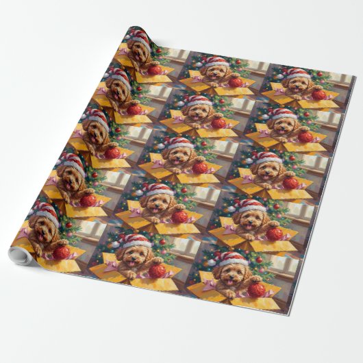 Cockapoo-hond Kerstcadeau Doos Verrassing Cadeaupapier (Uitgerold)