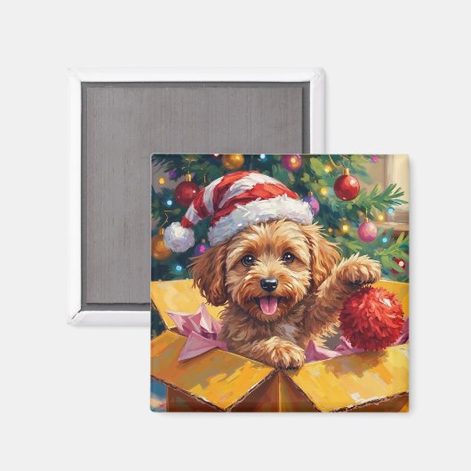 Cockapoo-hond Kerstcadeau Doos Verrassing Magneet (Voorkant / Achterkant)