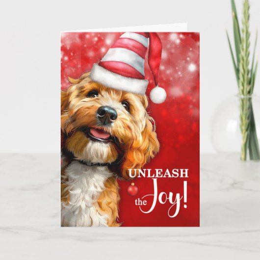 Cockapoo-hond laat de vreugde los met Kerstmis Feestdagen Kaart (Voorkant)
