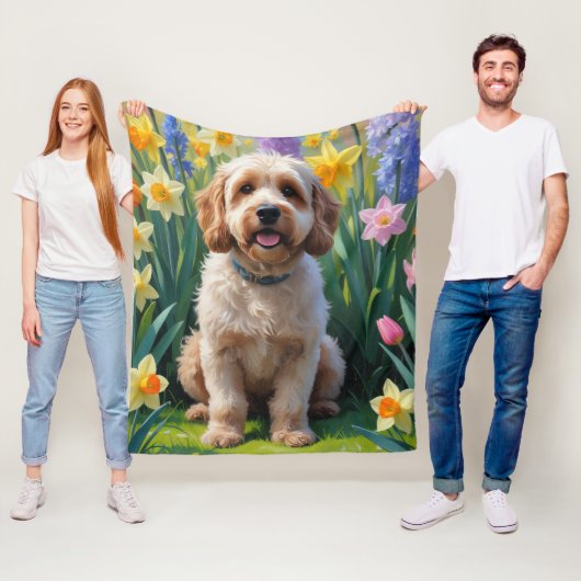 Cockapoo-hond lente bloemen schilderij fleece deken (In situ)