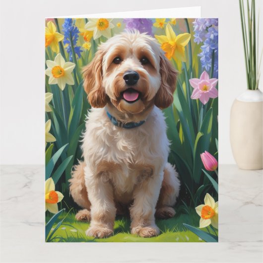 Cockapoo-hond lente bloemen schilderij kaart (Voorkant)