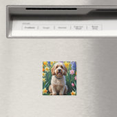 Cockapoo-hond lente bloemen schilderij magneet (Insitu (Vaatwasser))