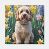 Cockapoo-hond lente bloemen schilderij magneet (Voorkant)