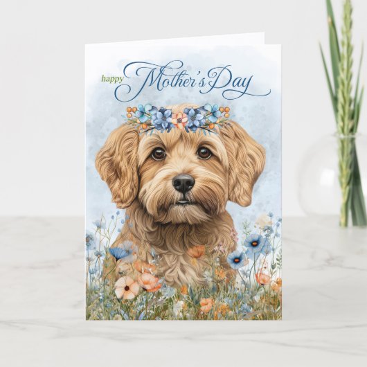 Cockapoo hond Moederdag wilde bloemen Feestdagen Kaart (Voorkant)