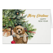 Cockapoo hond rieten mand kerst (Voorkant Horizontaal)