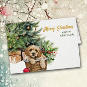 Cockapoo hond rieten mand kerst
