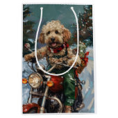 Cockapoo-hond rijdt op motorfiets met Kerstmis Medium Cadeauzakje (Voorkant)
