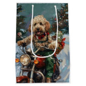 Cockapoo-hond rijdt op motorfiets met Kerstmis Medium Cadeauzakje (Achterkant)