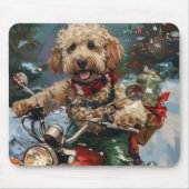 Cockapoo-hond rijdt op motorfiets met Kerstmis Muismat (Voorkant)