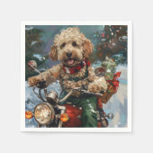 Cockapoo-hond rijdt op motorfiets met Kerstmis Servet (Voorkant)
