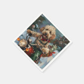 Cockapoo-hond rijdt op motorfiets met Kerstmis Servet (Hoek)