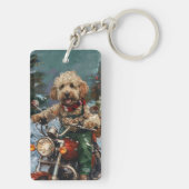 Cockapoo-hond rijdt op motorfiets met Kerstmis Sleutelhanger (achterkant)
