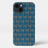 Cockapoo Hond Schattig Silhouet Grid Blauw iPhone Hoesje (Achterkant)