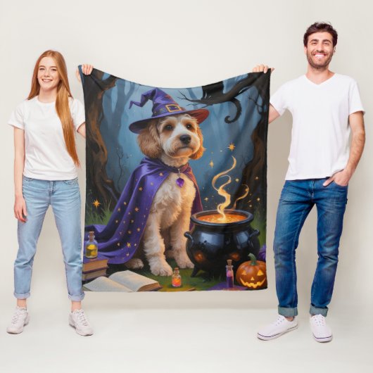 Cockapoo-hond Whimsical Halloween-schilderij Fleece Deken (In situ)